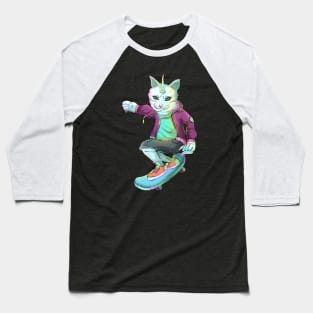 Badass Skateboarding Cat Unicorn Baseball T-Shirt